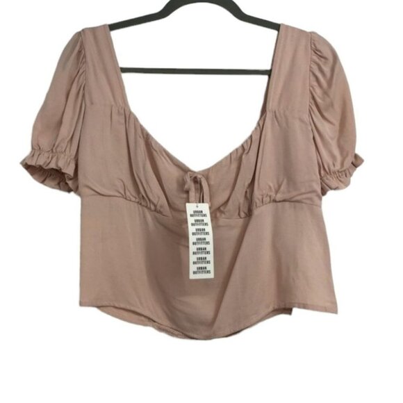 NWT Urban Outfitters UO Cassia Puff sleeve crop top shirred back in Rose Pink Md - Picture 3 of 16